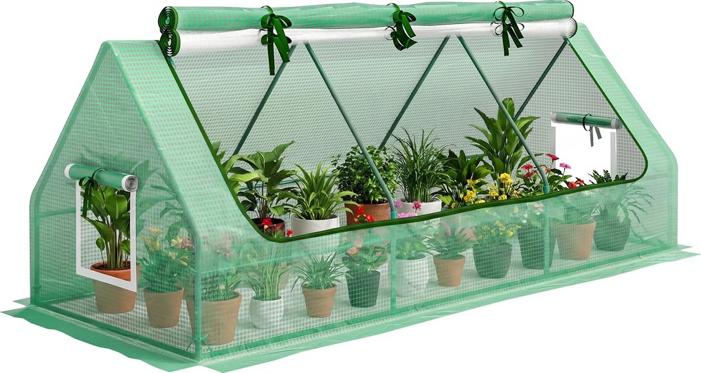 Outsunny mini szklarnia ogrodowa tunelowa odporna na warunki atmosferyczne z oknami zwijanymi zielona 240x90x90 cm | Aosom PL