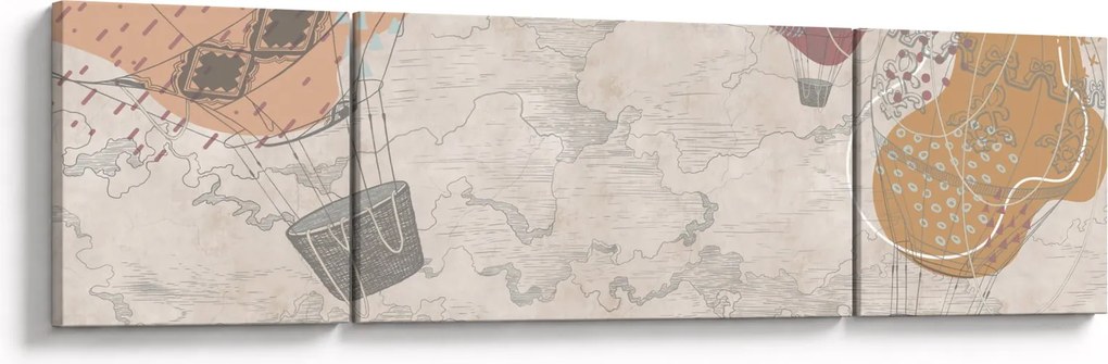Obraz - Balony nad miastem, ciepłe odcienie (170x50 cm)