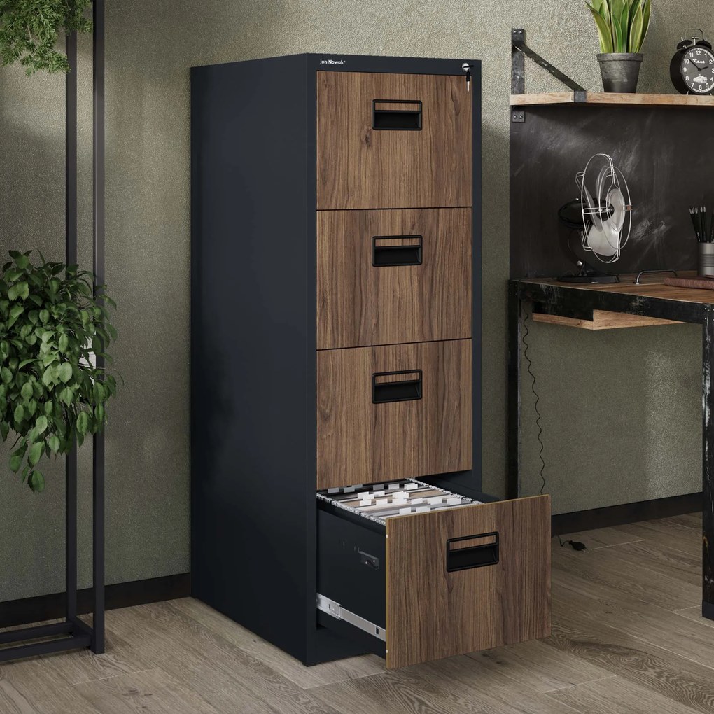 Szafa kartotekowa metalowa z 4 szufladami antracytowa/orzech, 460x1320x620 mm: SARA Eco Design