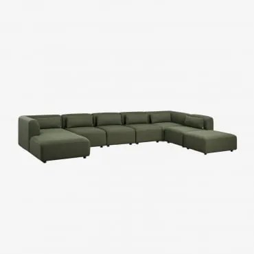 Sofa Modułowy Z Lewym Szezlongiem 6-częściowy Z Pufem Fogler Chenille Salvia Zieleń - Sklum