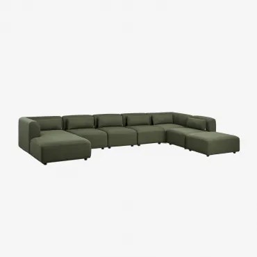 Sofa Modułowy Z Lewym Szezlongiem 6-częściowy Z Pufem Fogler Tkanina Baranek Boucle Żółty Curri - Sklum