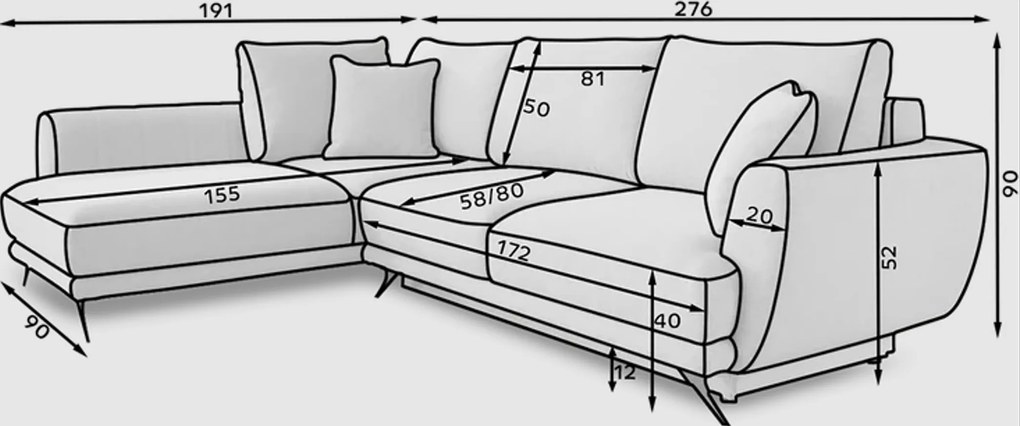 Rozkładana sofa narożna LARDE, turkusowa Wersja: Lewy róg
