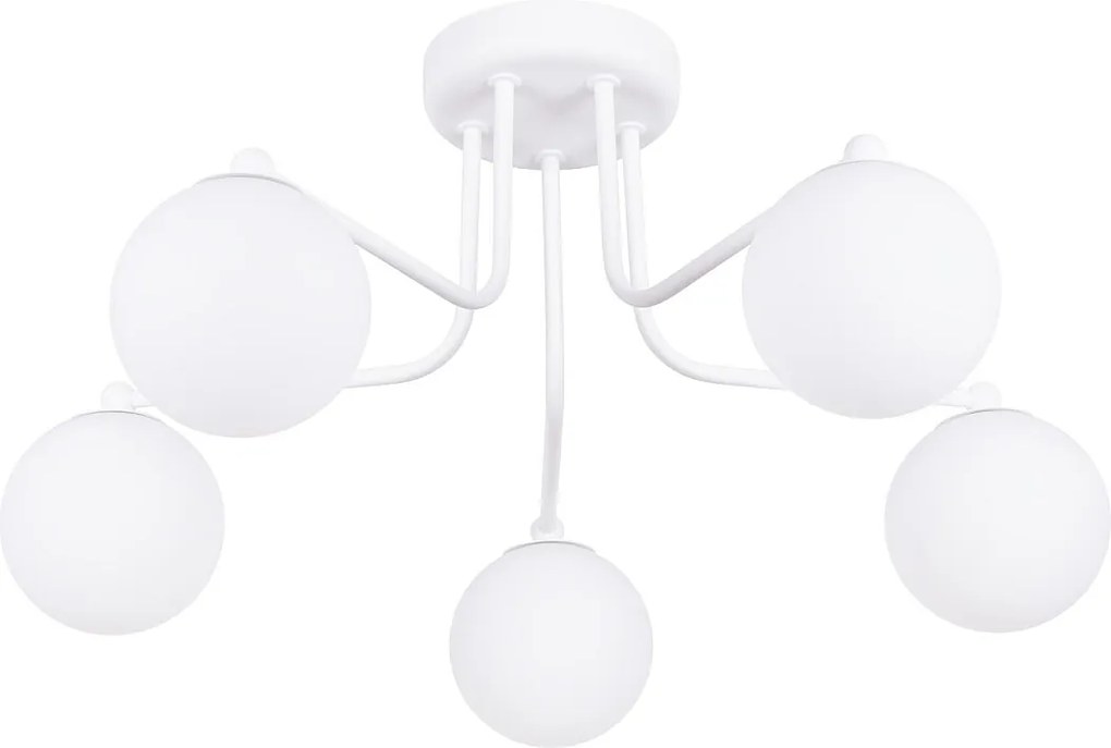 Żyrandol Minimalistyczny Astral, Stal/Szkło - 5 Źródło - L.58 X H.29 Cm - Biały