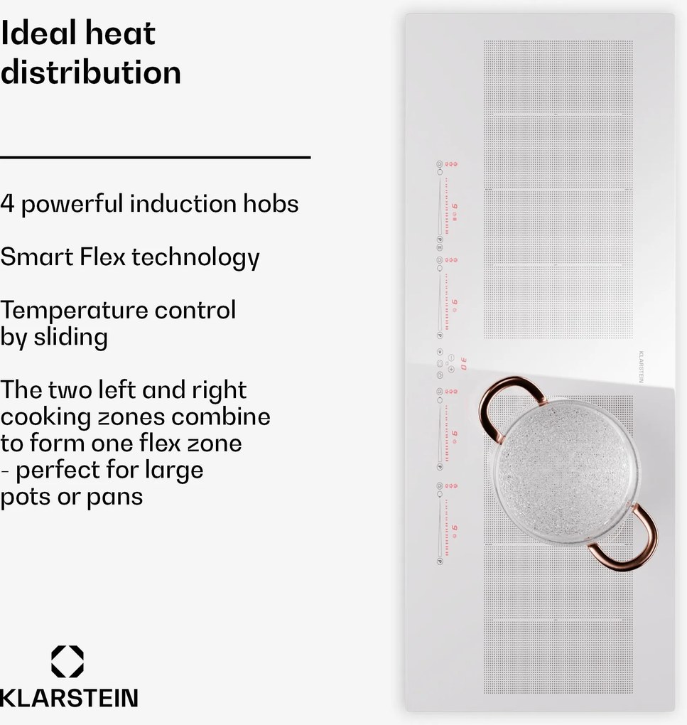 Klarstein Masterzone 90cm Płyta Indukcyjna 2StrefyFlex 4 Strefy Gotowania Biały