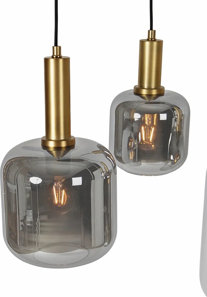 Lampa wisząca czarna ze złotem i dymionym szkłem owalna 5-świateł - Zuzanna