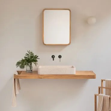 Zestaw Mebli Łazienkowych 130x45 Cm Wiszący Z Drewna Tekowego Neill Drewno Tekowe & Prostokątny Biały Cement - Sklum