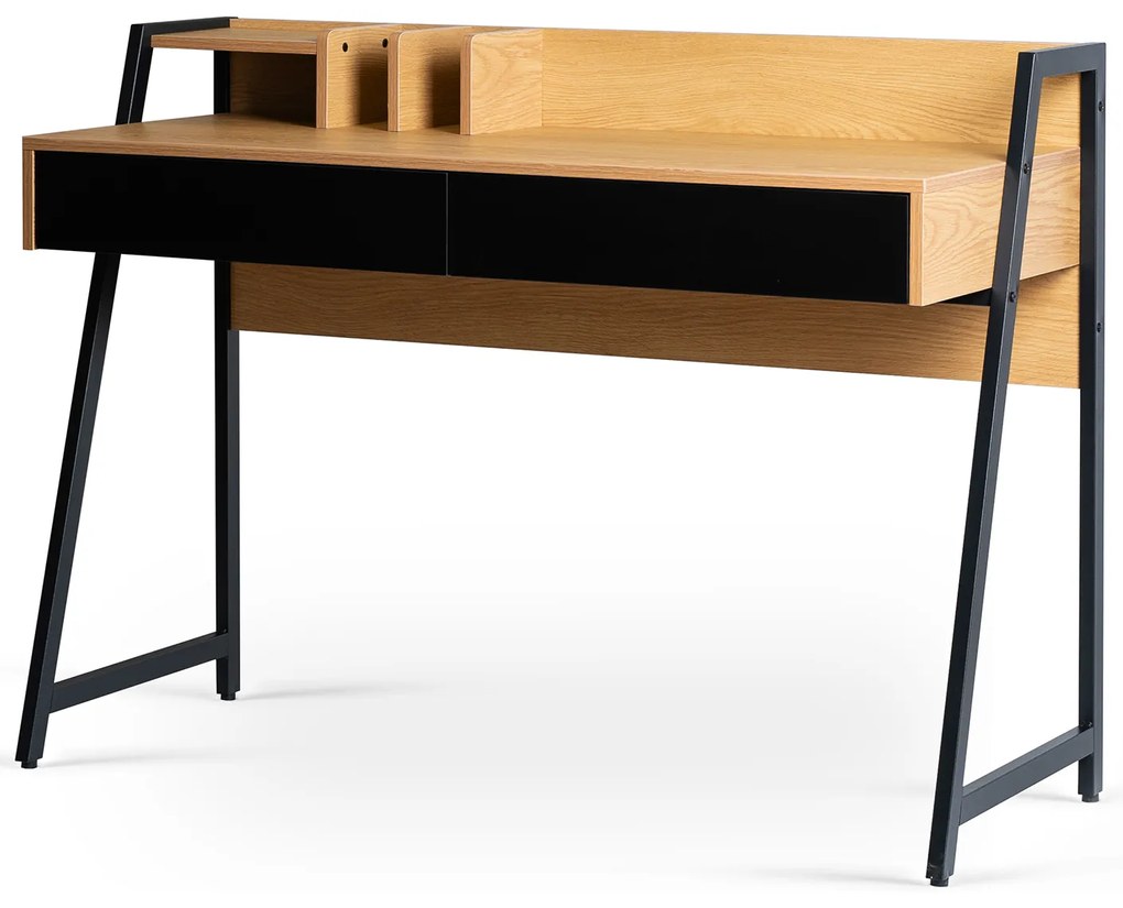 Biurko Loftowe z Szufladami CASS 120 cm Dąb/Czarne do Pracy w Domu Nowoczesne