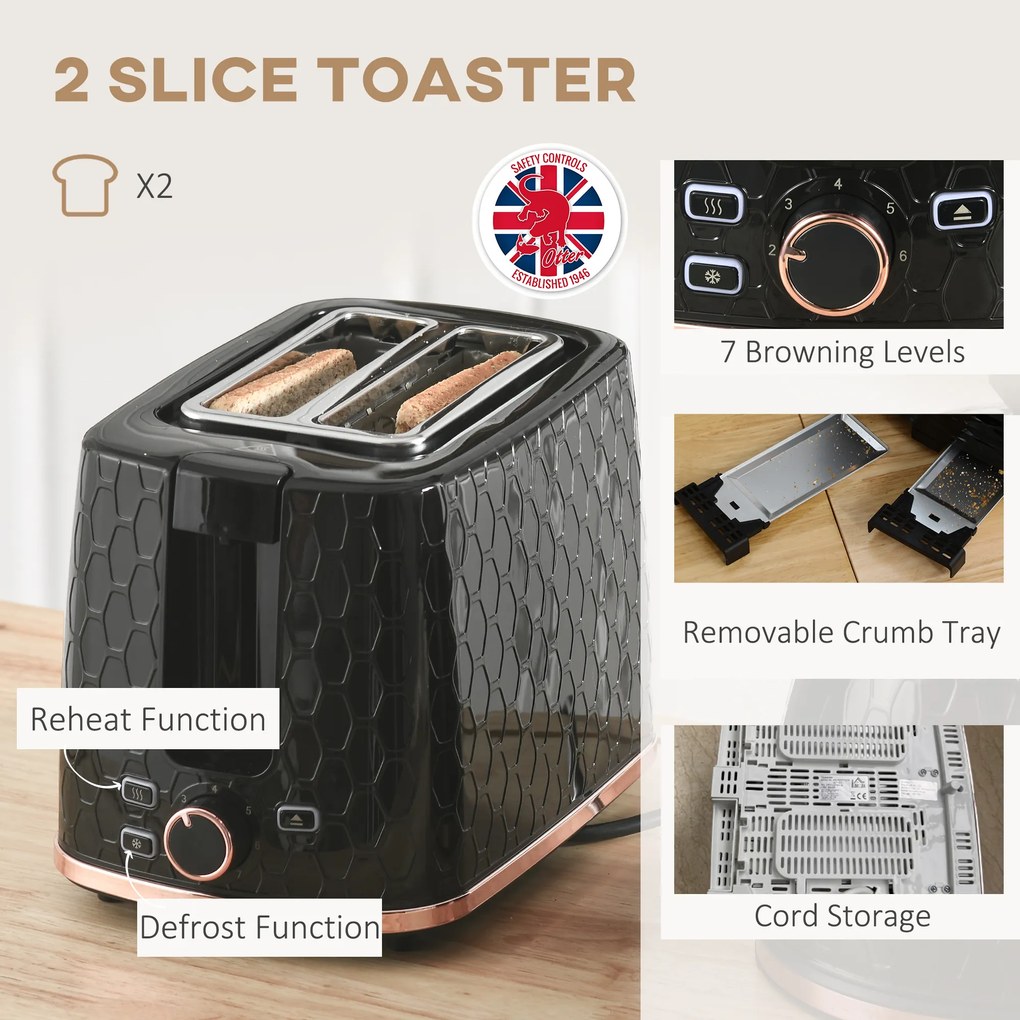 HOMCOM Zestaw czajnika i tostera, 1,7 L, różne tryby, wskaźniki LED, czarny