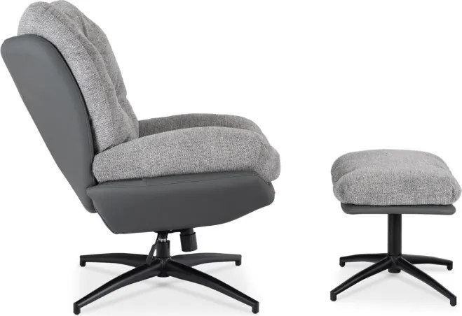 Fotel Wypoczynkowy Obrotowy FREMONT z Podnóżkiem Szary/Czarny Nowoczesny