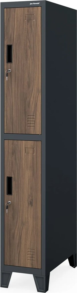 Szafka ubraniowa metalowa pracownicza głęboka 2-drzwiowa antracyt/orzech, 292x1720x600 mm: BARTEK 1 Plus D600 Eco Design