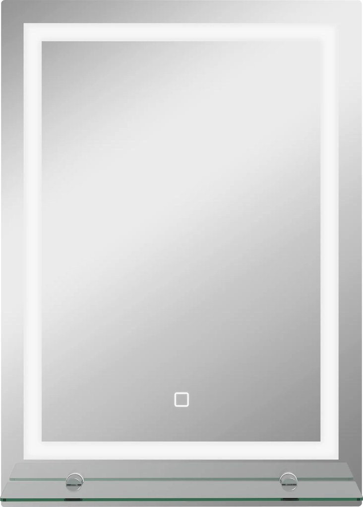 Kleankin LED Lustro łazienkowe, ściemnialne, przeciwmgielne, z przełącznikiem dotykowym, półka, 50 x 70 cm, Srebrny | Aosom PL
