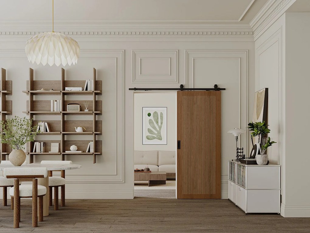 Drzwi przesuwne naścienne z MDF i drewna naturalny ciemny - wys. 205 x szer. 83 cm - SANDORA