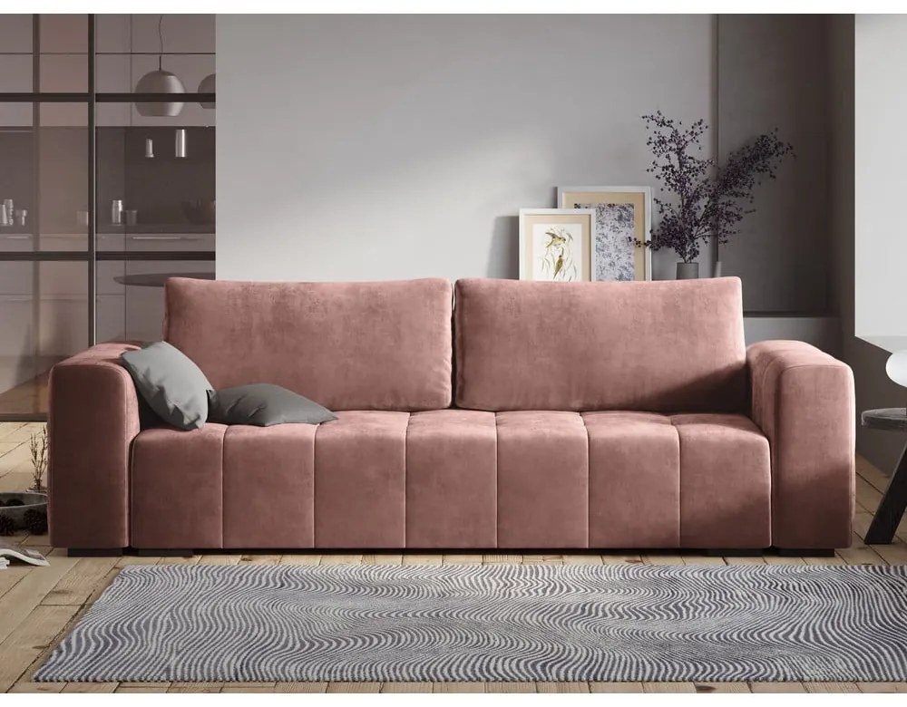 Różowa aksamitna rozkładana sofa Milo Casa Luca