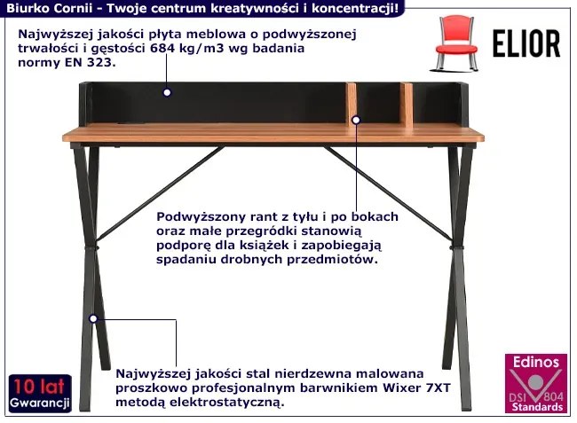 Biurko w stylu loft z przegródkami czarny + brązowy - Cornii