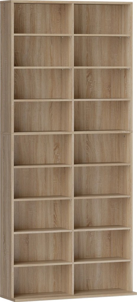 HOMCOM 9-poziomowy regał na DVD z 18 przegródkami i 14 regulowanymi półkami, miejsce na 640 płyt CD, 360 płyt DVD lub 430 płyt Blu-ray, naturalne drewno | Aosom PL