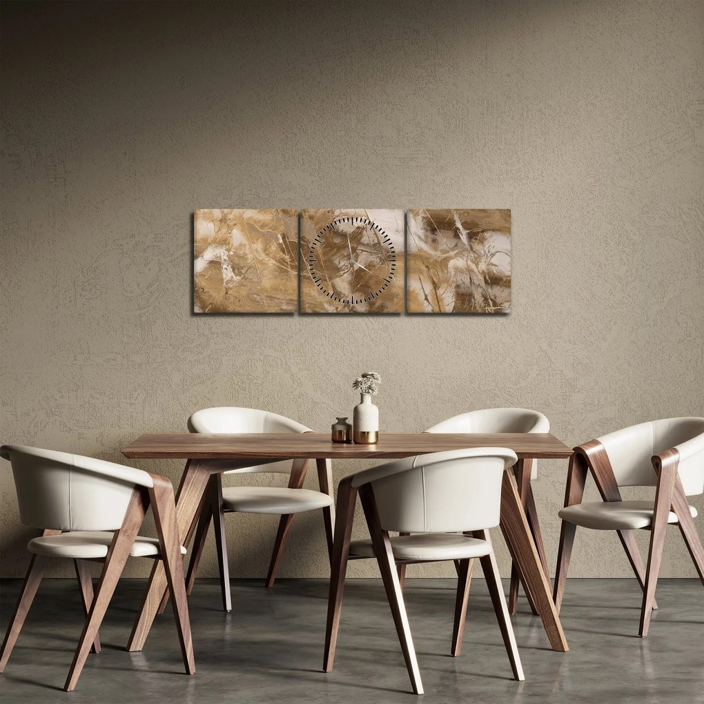 Obraz - Brązowa abstrakcja (z zegarem) (90x30 cm)