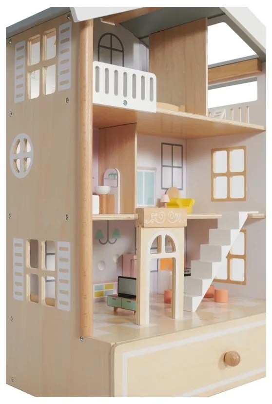Classic world duży drewniany domek dla lalek 2 figurki naturalne drewno 28 el.