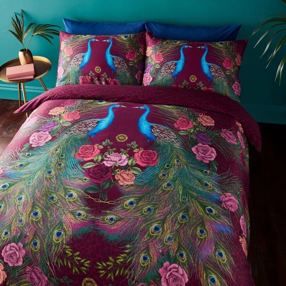 Fioletowa pościel dwuosobowa z satyny bawełnianej 200x200 cm Xanadu Peacock – Matthew Williamson