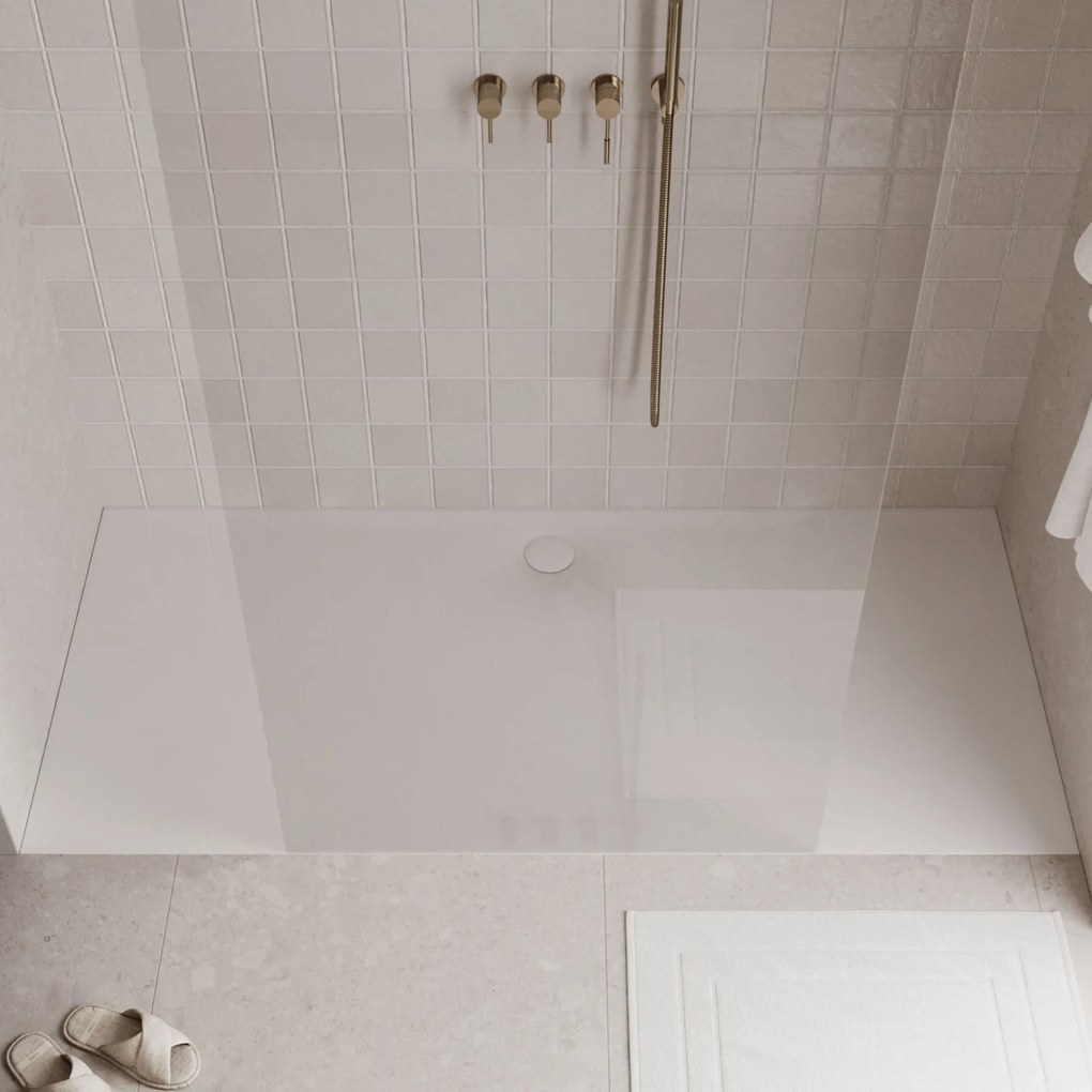 Brodzik z konglomeratu prostokątny biały błyszczący/matowy RONA XXL  |Różne rozmiary | Różne kolory : Kolor - Biały połysk, Rozmiar - 160 x 100