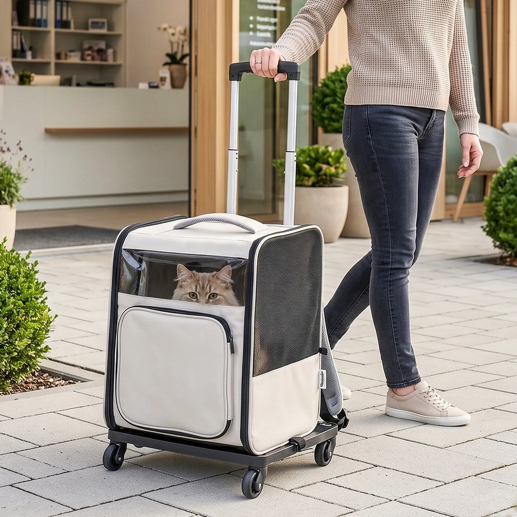 PawHut Torba transportowa na kółkach, składana skrzynia transportowa dla psów i kotów do 5 kg, oddychający trolley, szary | Aosom PL