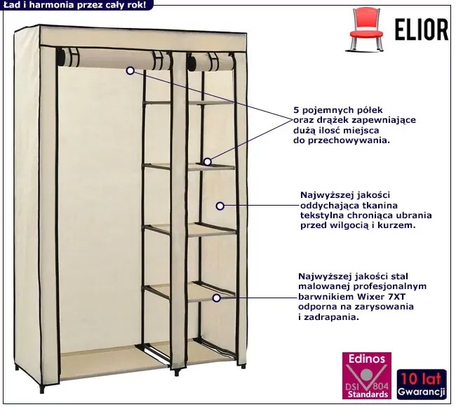 Zestaw 2 beżowych szaf tekstylnych z półkami - Regis 5X