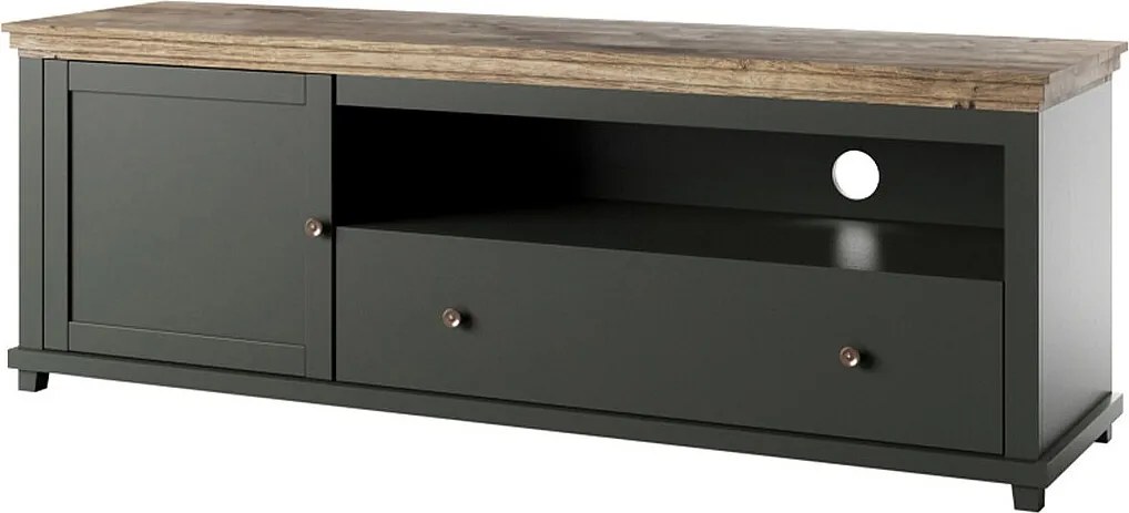 Szafka RTV EVORA 1D1S 181 zielona mat/dąb lefkas