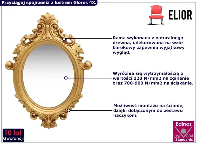 Owalne Złote Lustro W Stylu Glamour L6-B99
