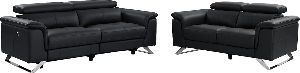 Kanapa 3-osobowa rozkładana elektryczna i Kanapa 2-osobowa ze skóry w kolorze czarnym BREYT II