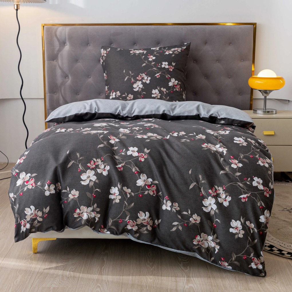 PrzytulneMieszkanie.pl PrzytulneMieszkanie.pl Pościel flanelowa BLOSSOM szara Rozmiar pościeli: 70 x 90 cm | 140 x 200 cm