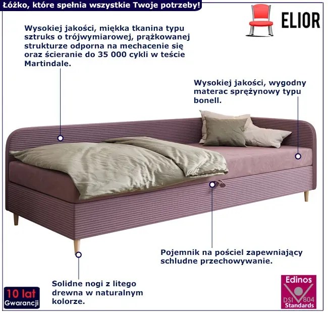 Dziewczęce łóżko prawostronne z materacem brudny róż 100x200 A2-E72