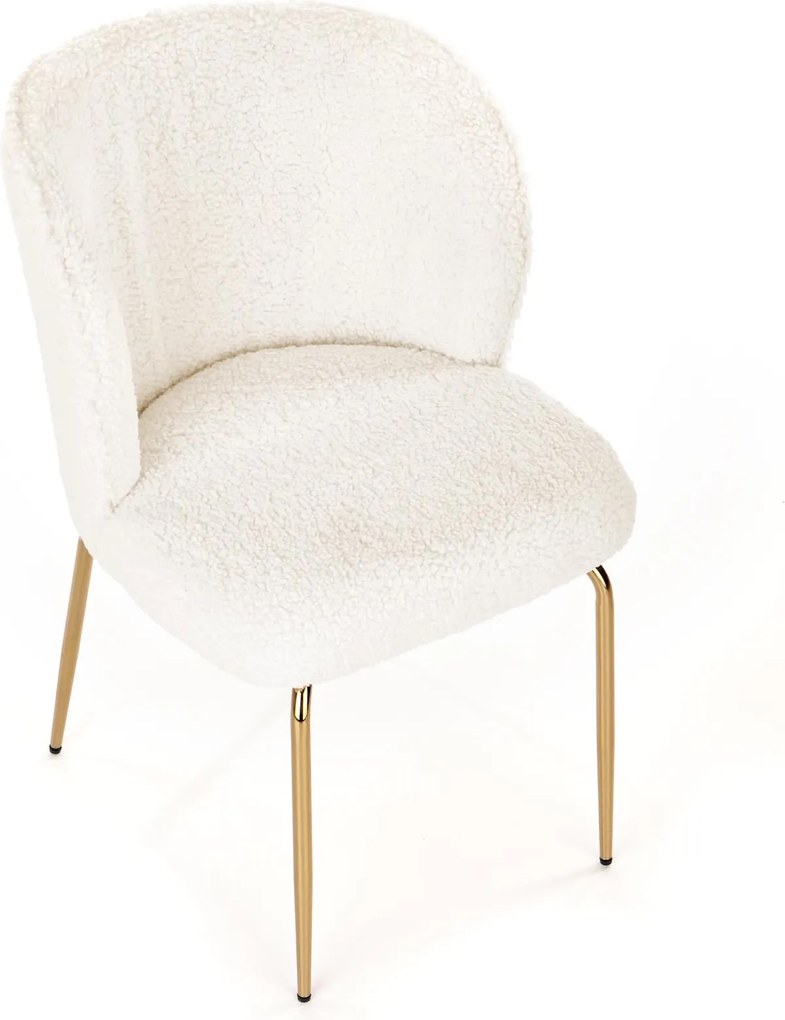 Krzesło do jadalni na złotych nogach tapicerowane tkaniną bouclé K474