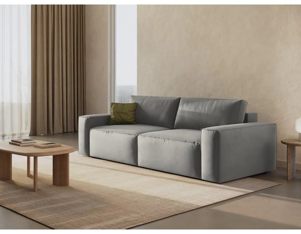 Jasnoszara aksamitna rozkładana/ze schowkiem sofa 247 cm Jodie – Micadoni