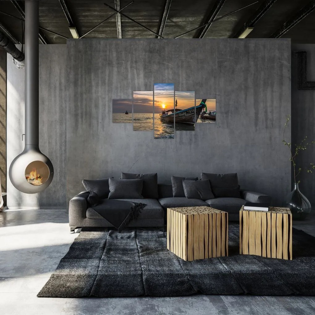 Obraz statku na brzegu (125x70 cm)