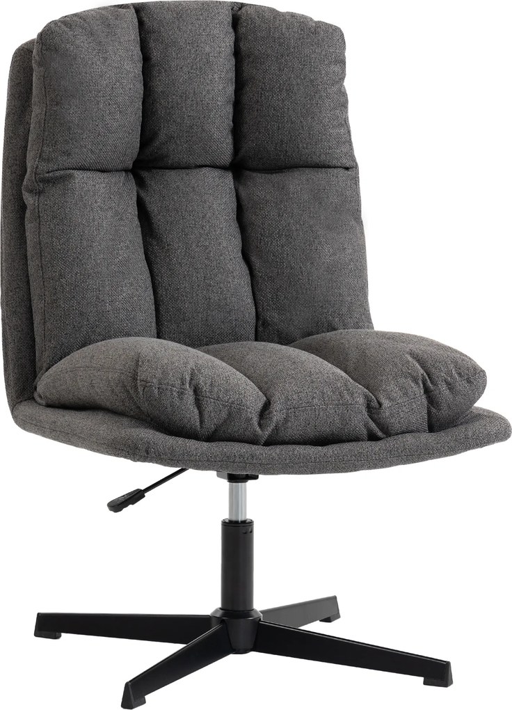HOMCOM Obrotowy fotel akcentowy, fotel do czytania z tkaniny lnianej bez podłokietników, szerokie siedzisko z metalowymi nogami, ciemnoszary | Aosom PL