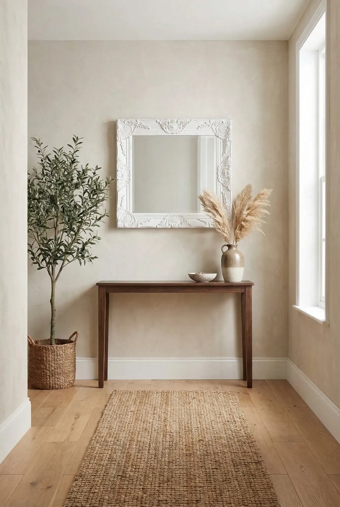 Białe kwadratowe lustro w rustykalnej ramie G6-A05