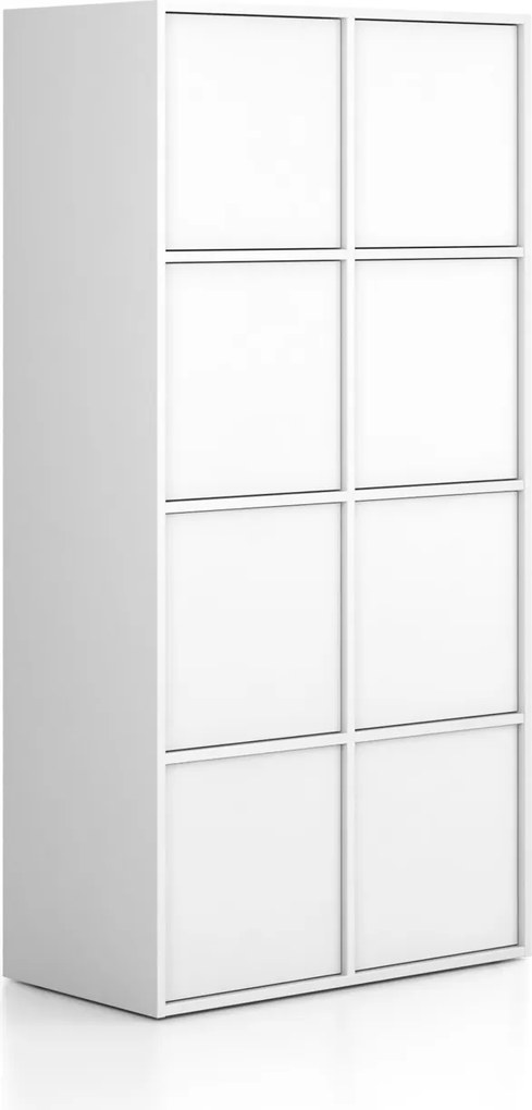 Szafka biurowa FRAME, 8x drzwi, 872 x 450 x 1735 mm, PUSH-lock, biały