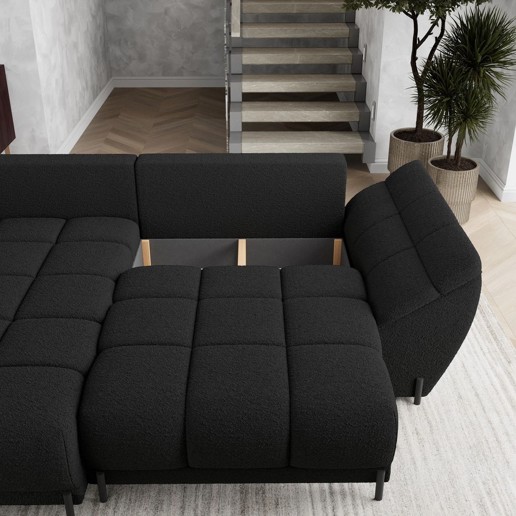 Masseno Narożnik VESTANO z funkcją spania i pojemnikiem na pościel Narozniki L, Rozkładana sofa - Czarny, QUELLE 100