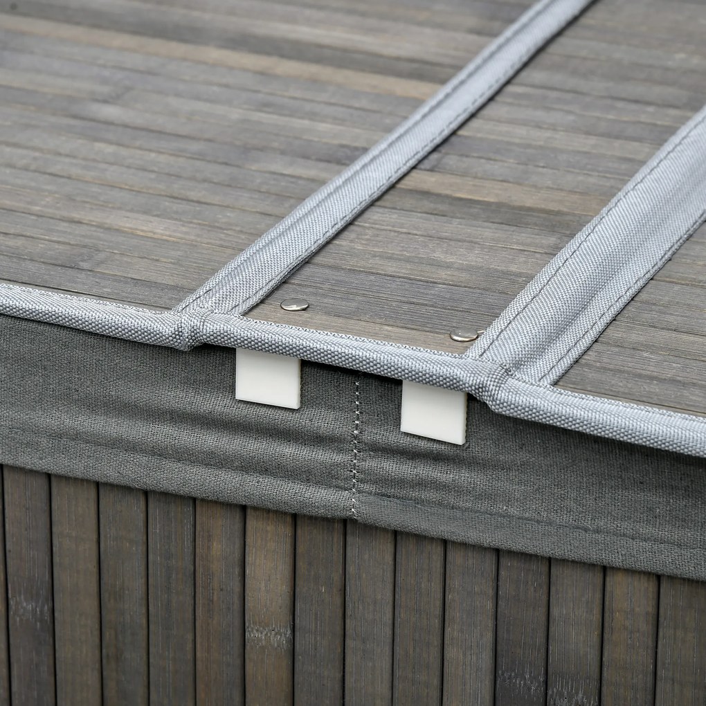 HOMCOM Kosz na bieliznę 100 L z pokrywą, uchwytem, 2 sekcje, wyjmowany worek na pranie, do sypialni, łazienki, wykonany z bambusa, szary