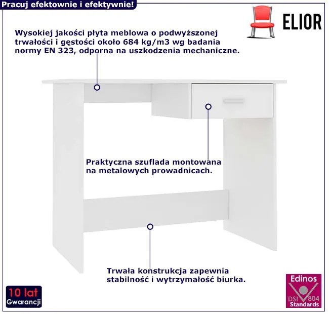 Białe proste biurko z szufladą do pracy - Mirden