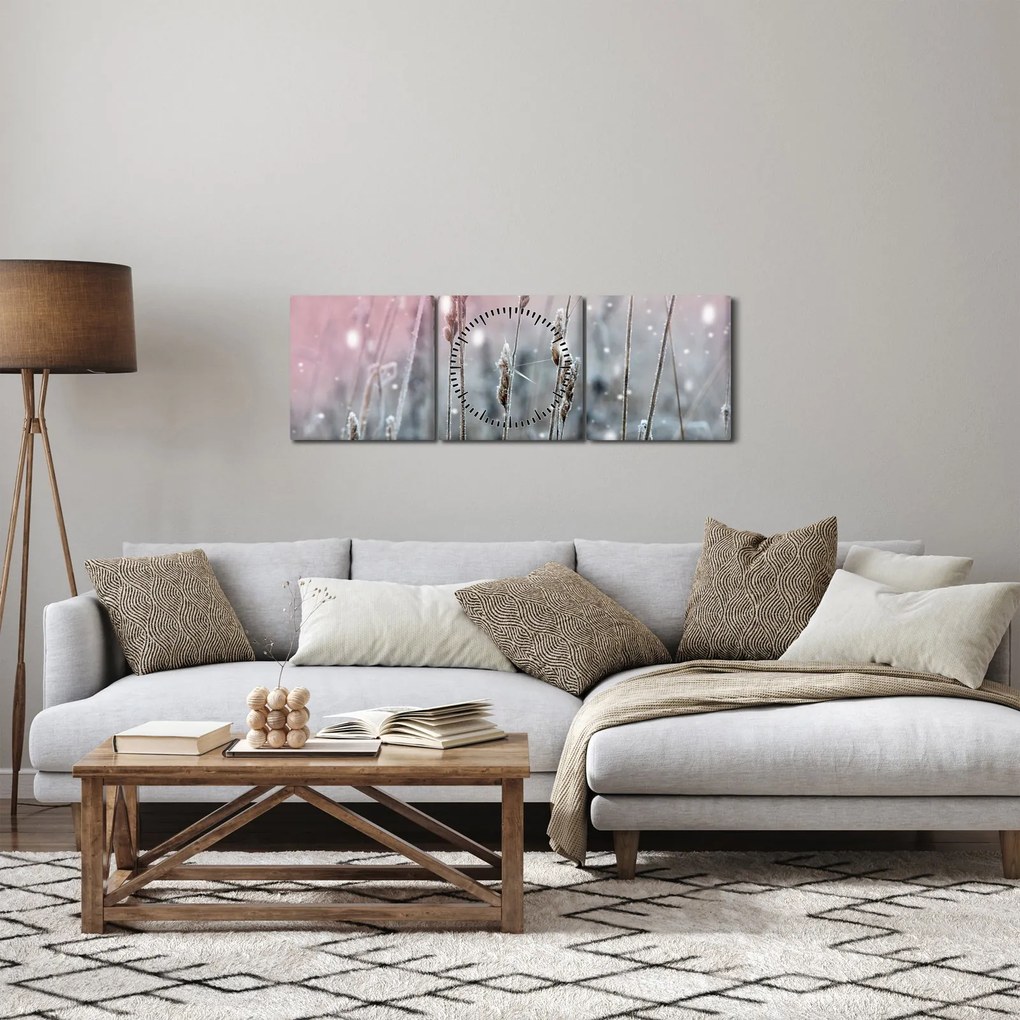 Obraz - Zimowy krajobraz (z zegarem) (90x30 cm)