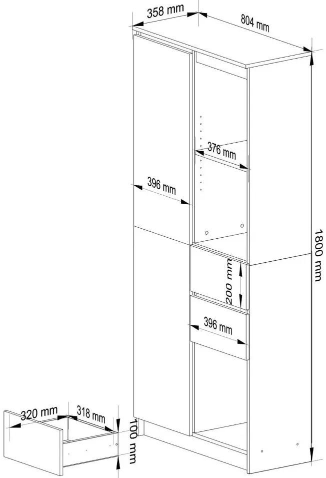 Biały regał na książki z szufladami H6-S83