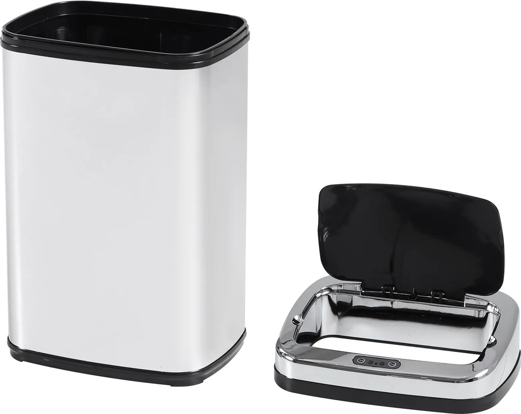 HOMCOM Kosz na Śmieci Automatyczny Stalowy 30L Srebrzysty 33x25x58cm Higieniczny i Nowoczesny | Aosom PL