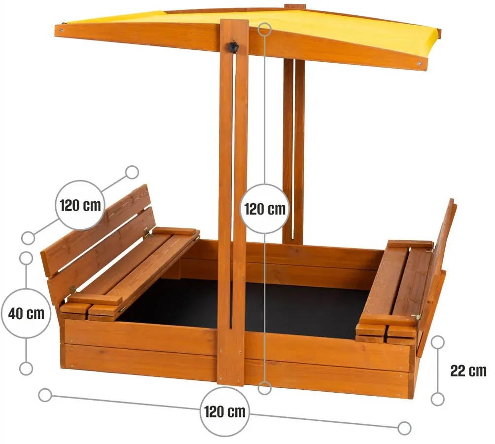 Dla dzieci piaskownica z daszkiem w kolorze żółtym 120 cm W2-P40