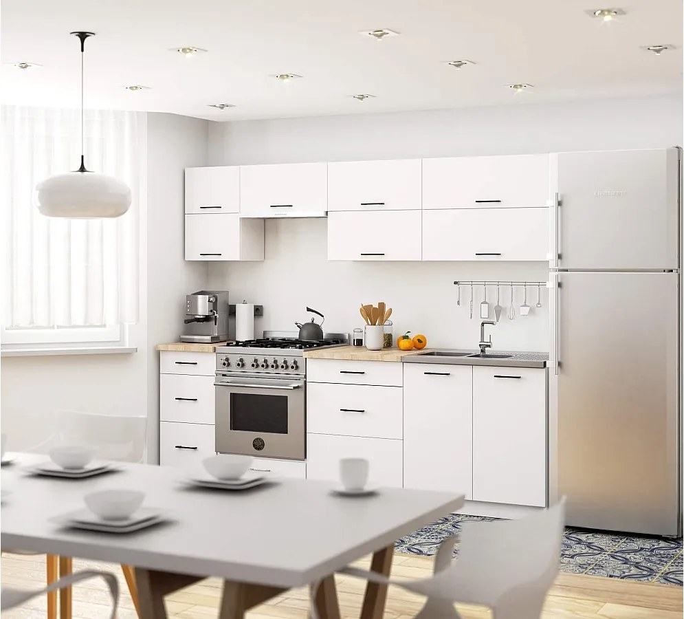 Zestaw kuchenny AKORD OLIWIA G2 2.4m Biały 240 cm 10 drzwi 6 szuflad kolor Biały mat 9 półek 240x46x203 cm