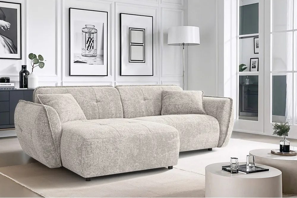 Beżowy narożnik z tkaniny szenilowej (lewostronny/z szezlongiem) Nelia – Ropez