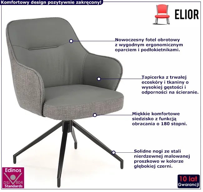 Popielaty fotel obrotowy tapicerowany Z8-C60
