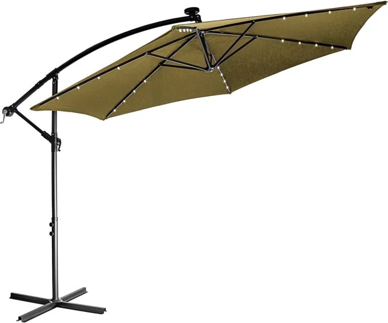 STILIST Parasol ogrodowy z rączką 3,5m, khaki + LED