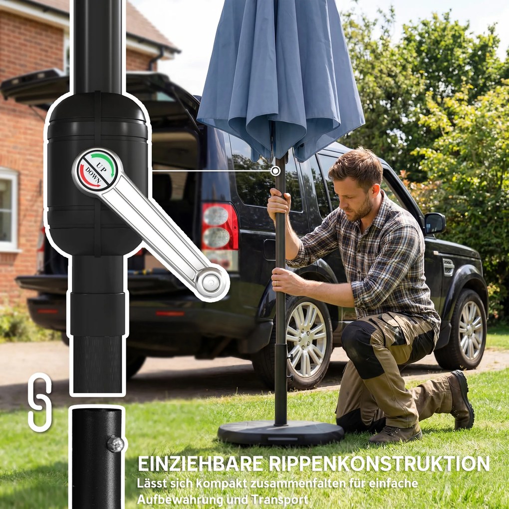 Outsunny Parasol przeciwsłoneczny Ø295 cm, UV 30+ Okrągły parasol balkonowy, plażowy, ogrodowy, niebieski | Aosom PL