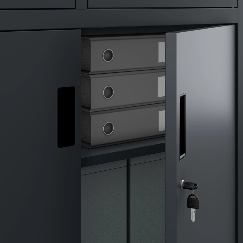 Biurowa szafa metalowa z sejfem na akta i dokumenty FILIP, 900 x 1850 x 400 mm, antracytowa