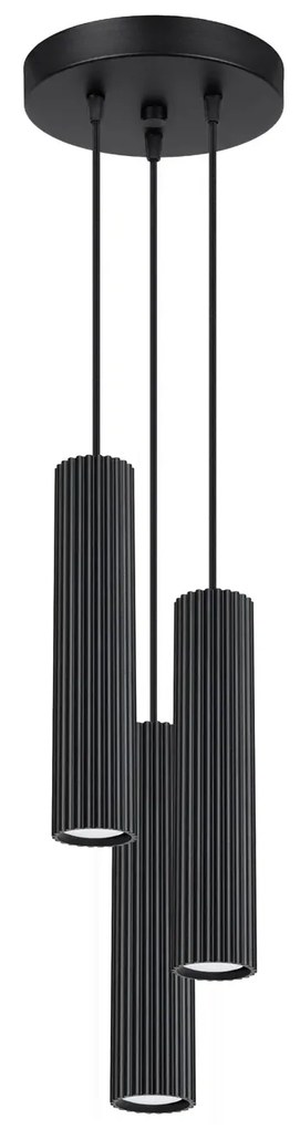 Lampa wisząca KARBON 3P czarna ryflowana SOLLUX LIGHTING